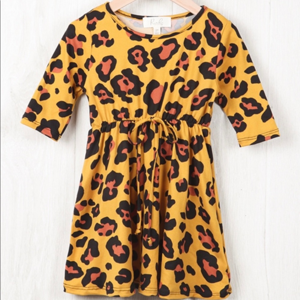 Toddler girl cheetah print, yellow/orange dress, boutique various sizes